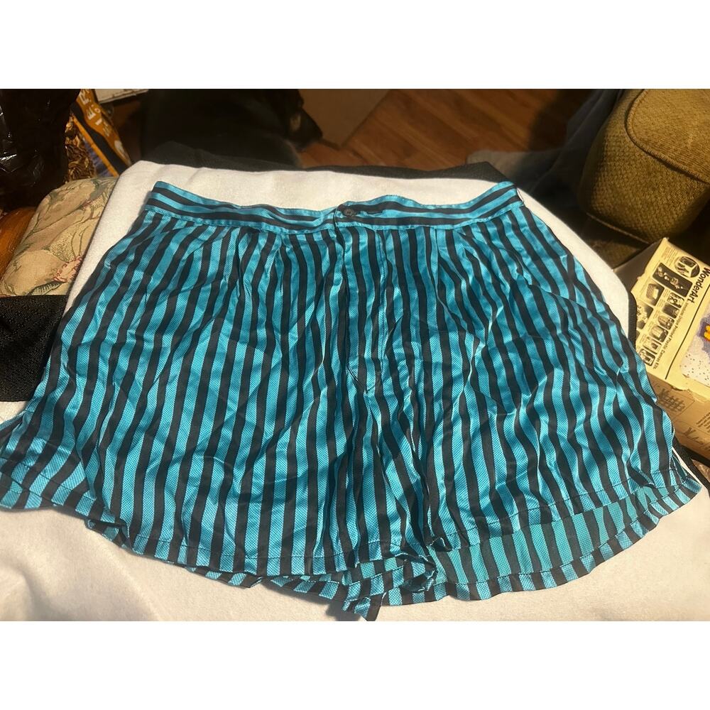VTG Jockey Black Turqse striped 100% Silk Boxer Shorts XL Mens Underwear